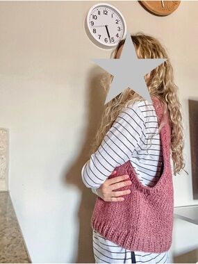 Handknit Women's Scoop Neck Chunky Knit Vest - Dusty Rose 65% Wool 35% Alpaca